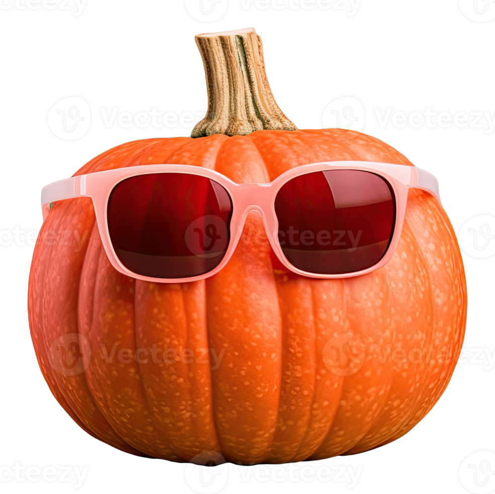 Halloween pumpkin with sunglasses isolated on transparent background. 3d render png