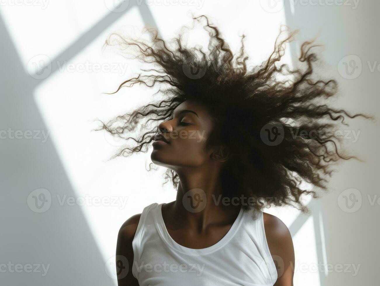 Studio shot of african woman dynamic emotional gestures AI Generative photo