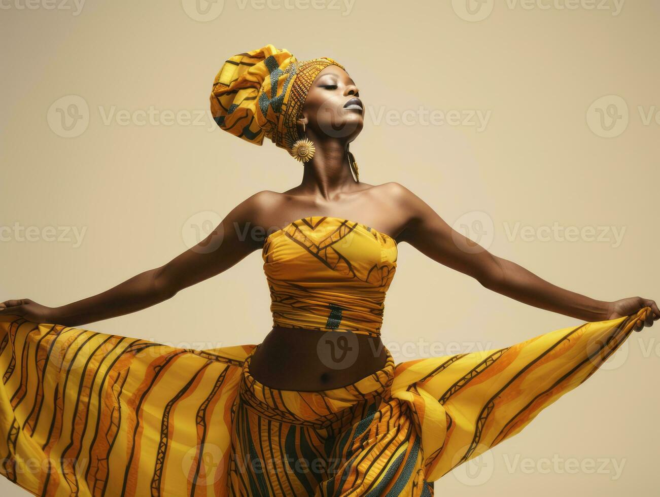 Studio shot of african woman dynamic emotional gestures AI Generative photo