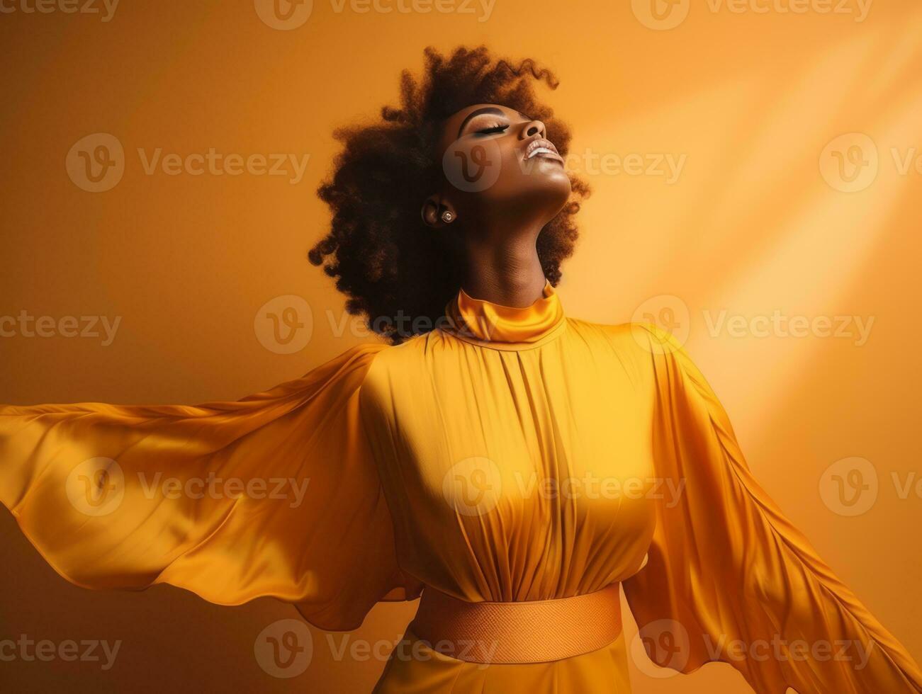 Studio shot of african woman dynamic emotional gestures AI Generative photo