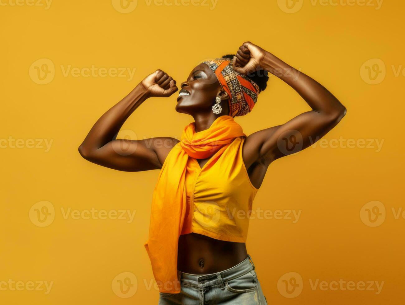 Studio shot of african woman dynamic emotional gestures AI Generative photo