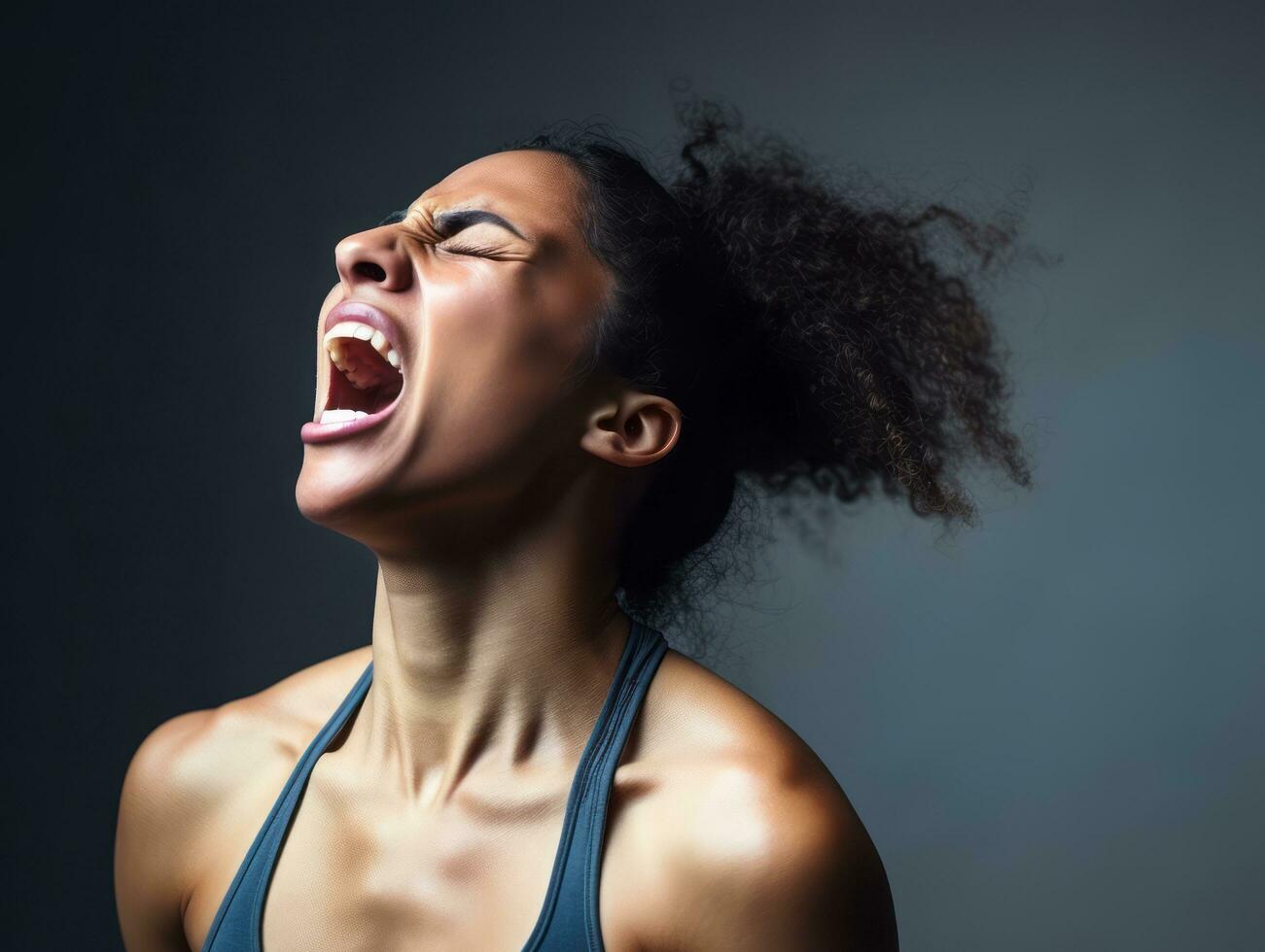 Studio shot of african woman dynamic emotional gestures AI Generative photo