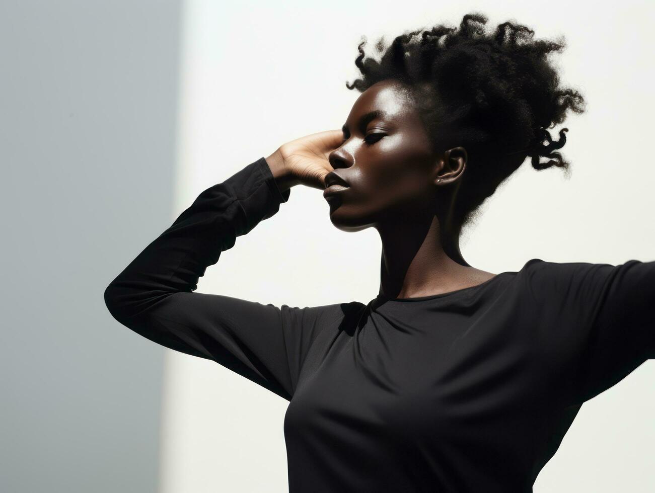 Studio shot of african woman dynamic emotional gestures AI Generative photo