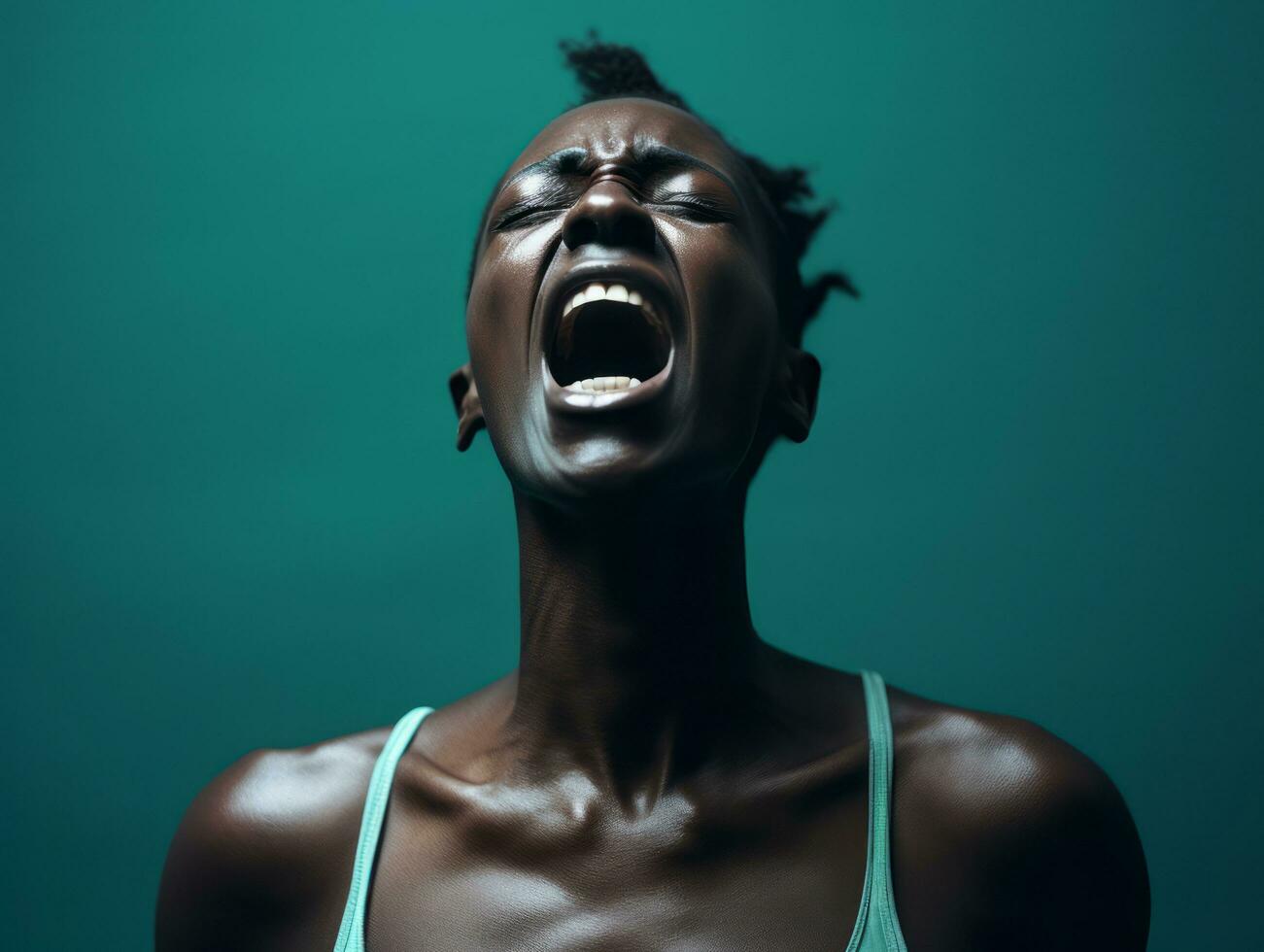 Studio shot of african woman dynamic emotional gestures AI Generative photo