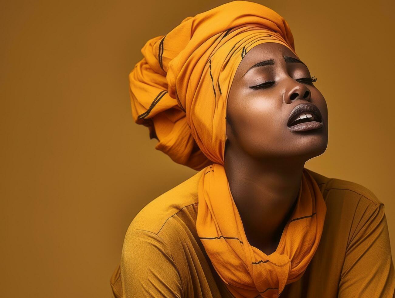 Studio shot of african woman dynamic emotional gestures AI Generative photo