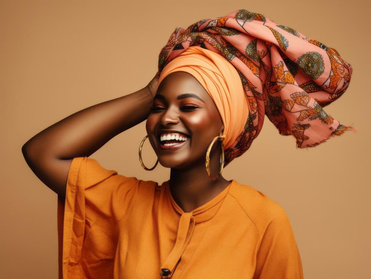 Studio shot of african woman dynamic emotional gestures AI Generative photo