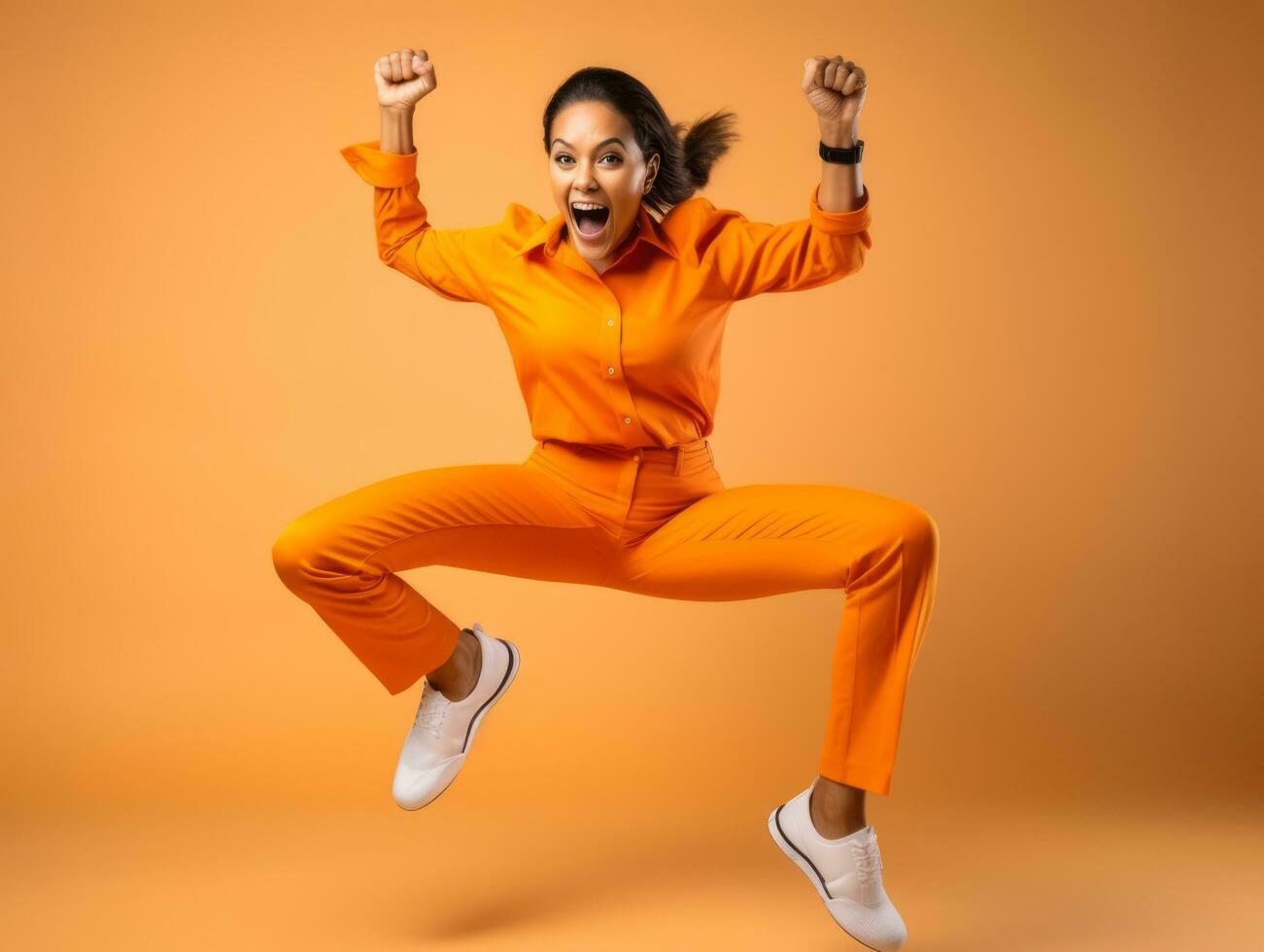 Studio shot of african woman dynamic emotional gestures AI Generative photo