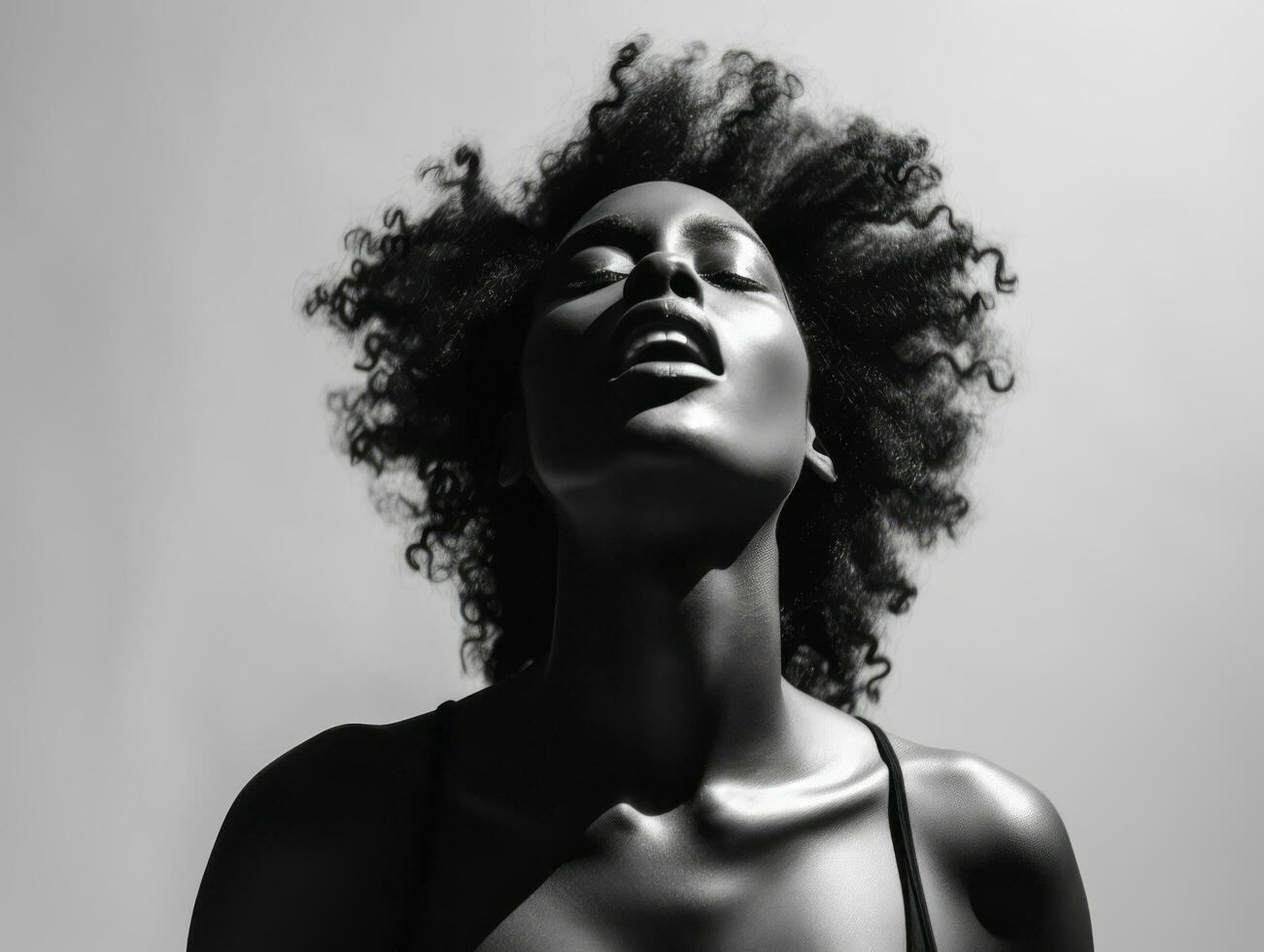 Studio shot of african woman dynamic emotional gestures AI Generative photo