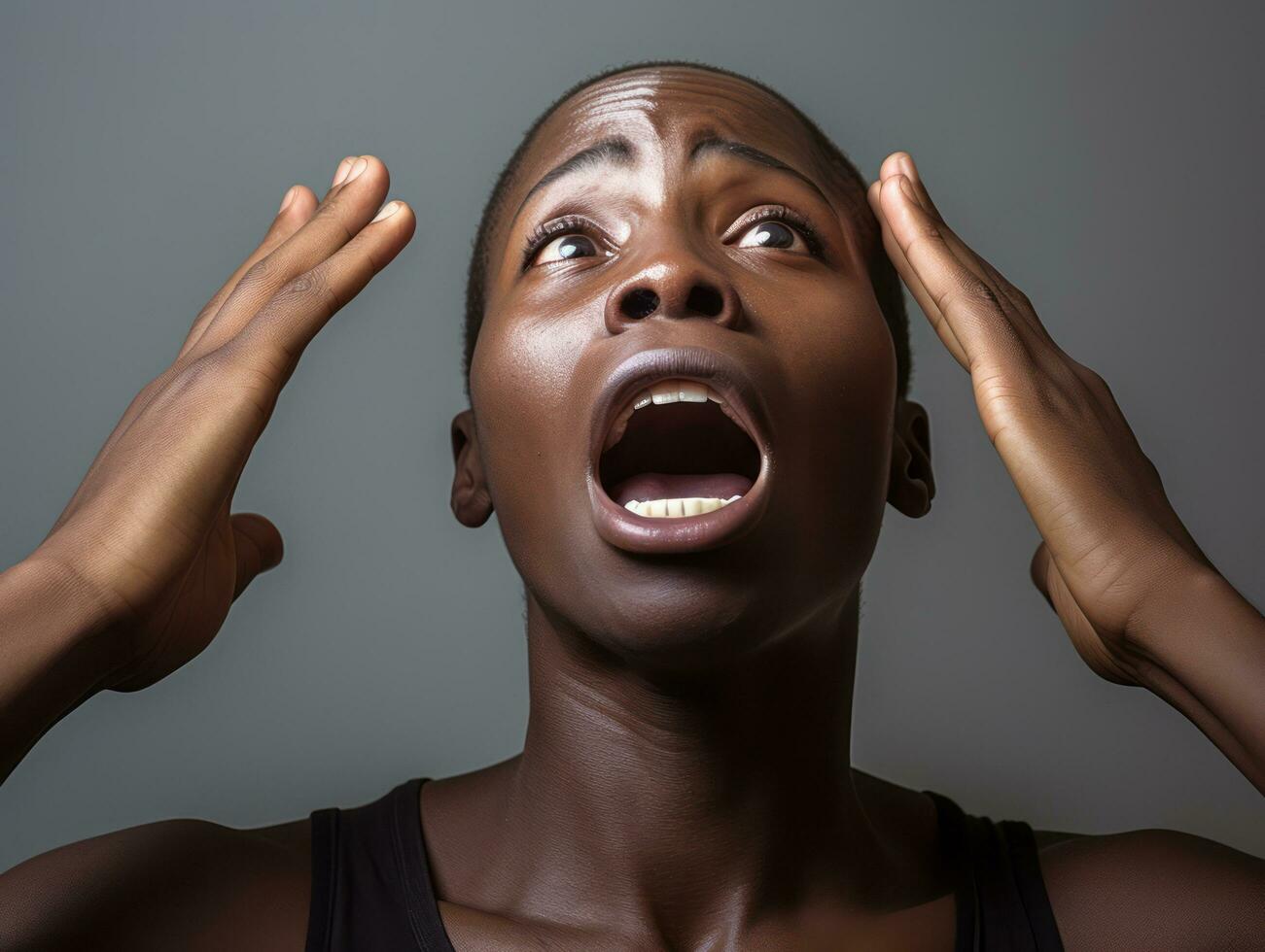 Studio shot of african woman dynamic emotional gestures AI Generative photo