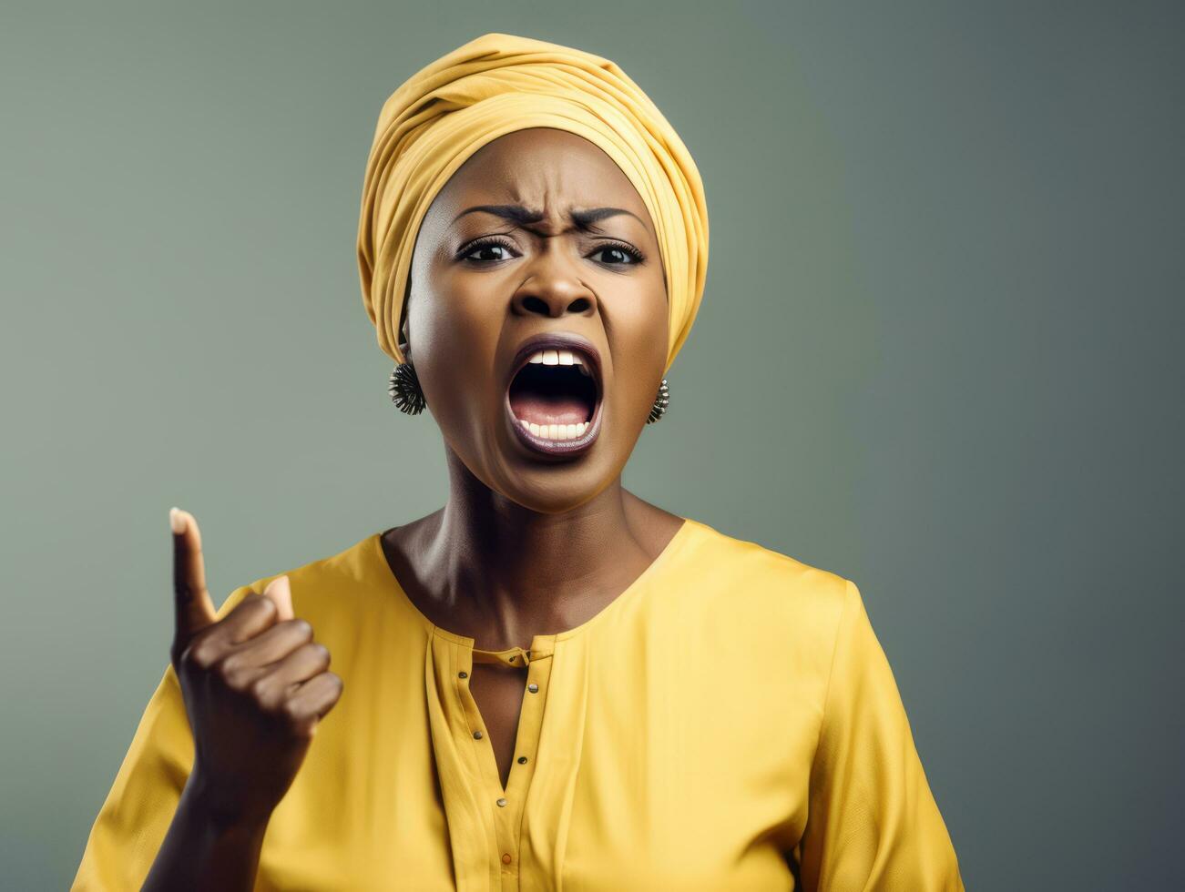 Studio shot of african woman dynamic emotional gestures AI Generative photo