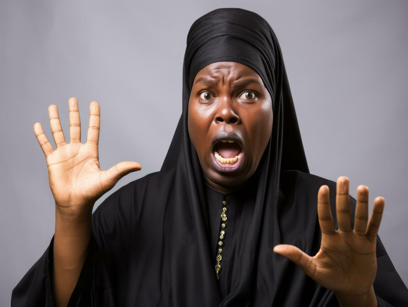 Studio shot of african woman dynamic emotional gestures AI Generative photo