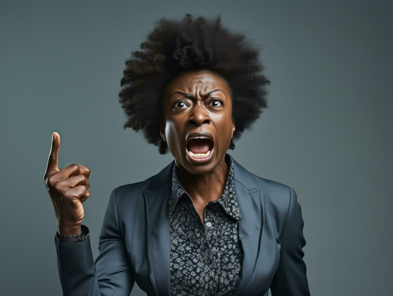 Studio shot of african woman dynamic emotional gestures AI Generative photo