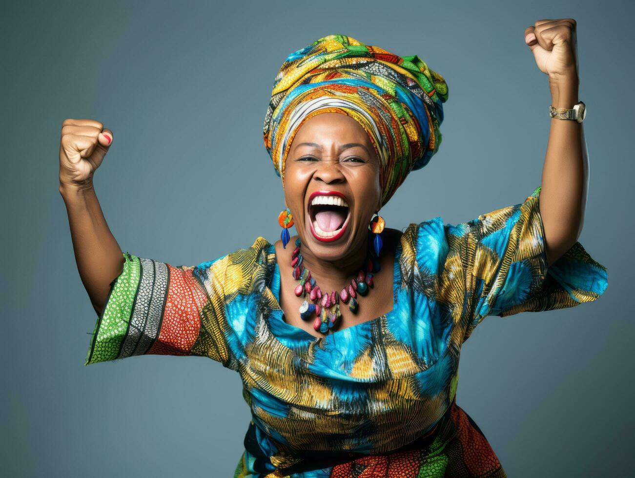 Studio shot of african woman dynamic emotional gestures AI Generative photo