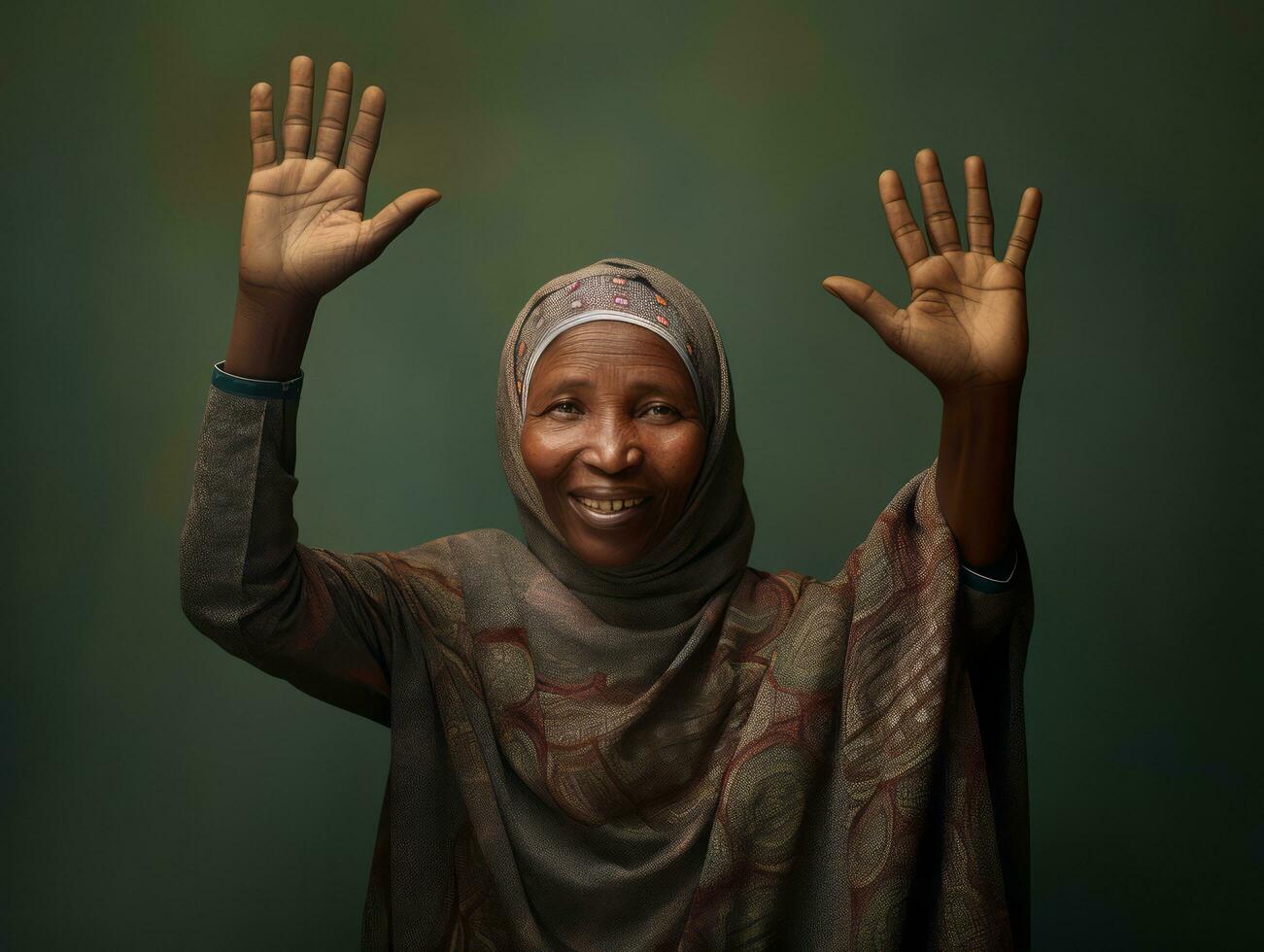 Studio shot of african woman dynamic emotional gestures AI Generative photo