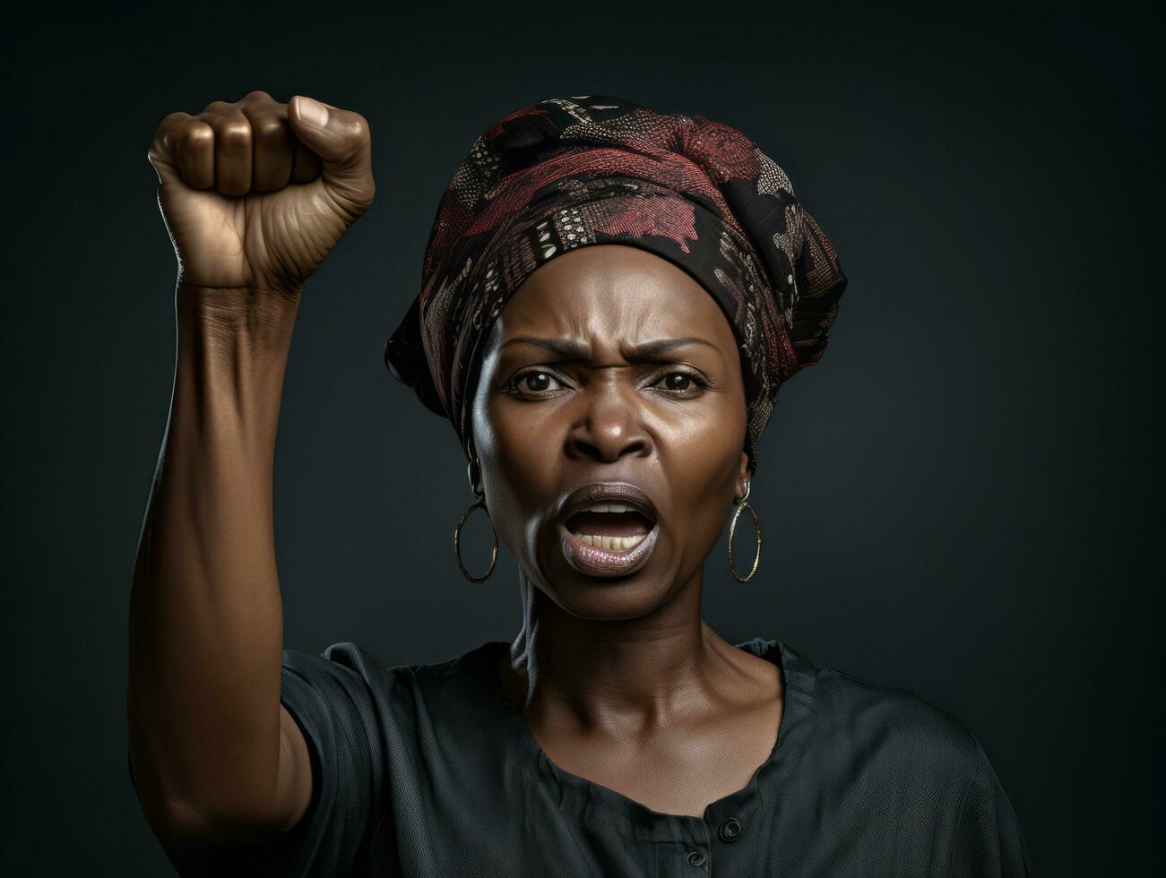 Studio shot of african woman dynamic emotional gestures AI Generative photo