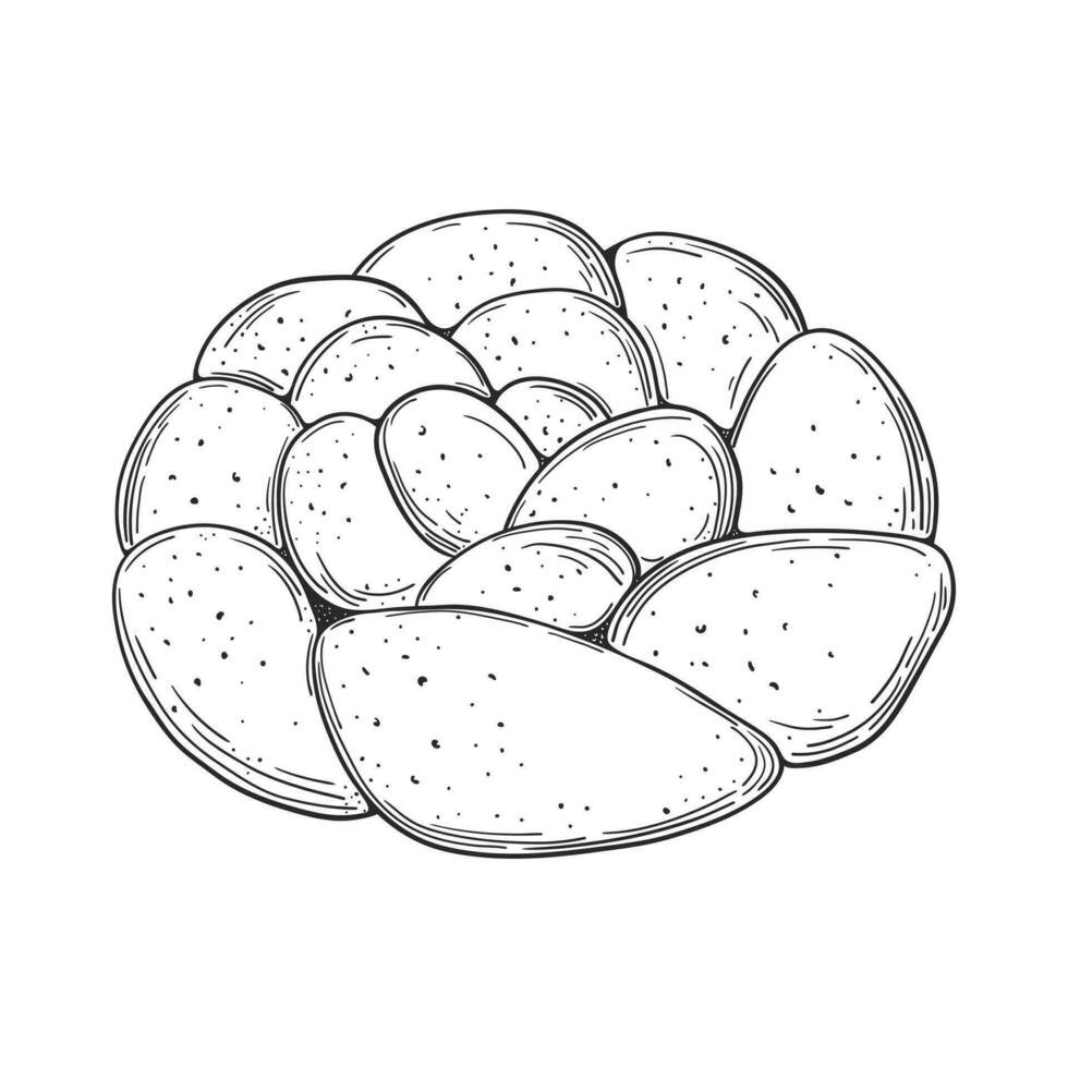 Challah bread outline hand drawn illustration. Traditional jewish Rosh Hashanah bread vector