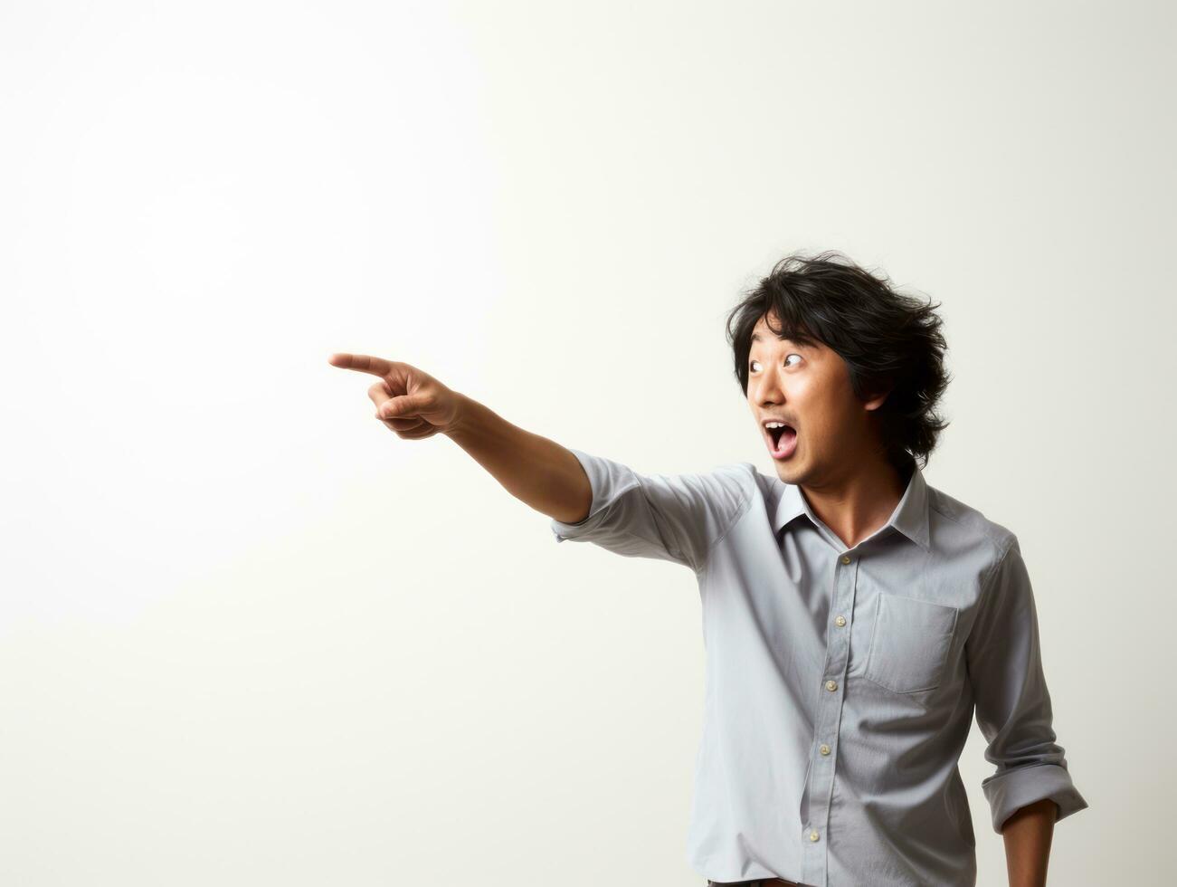 Studio shot of asian woman dynamic emotional gestures AI Generative photo