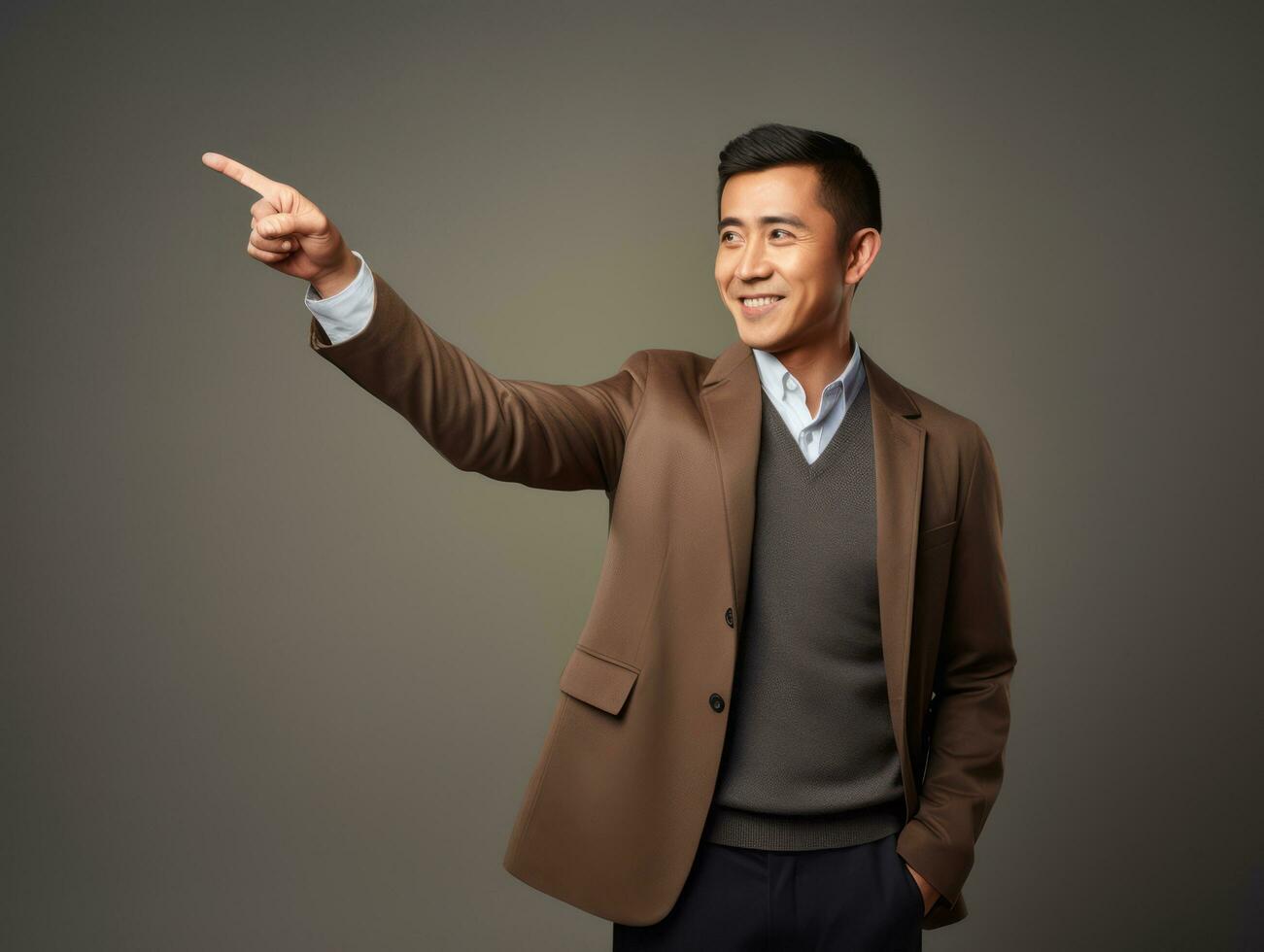 Studio shot of asian woman dynamic emotional gestures AI Generative photo