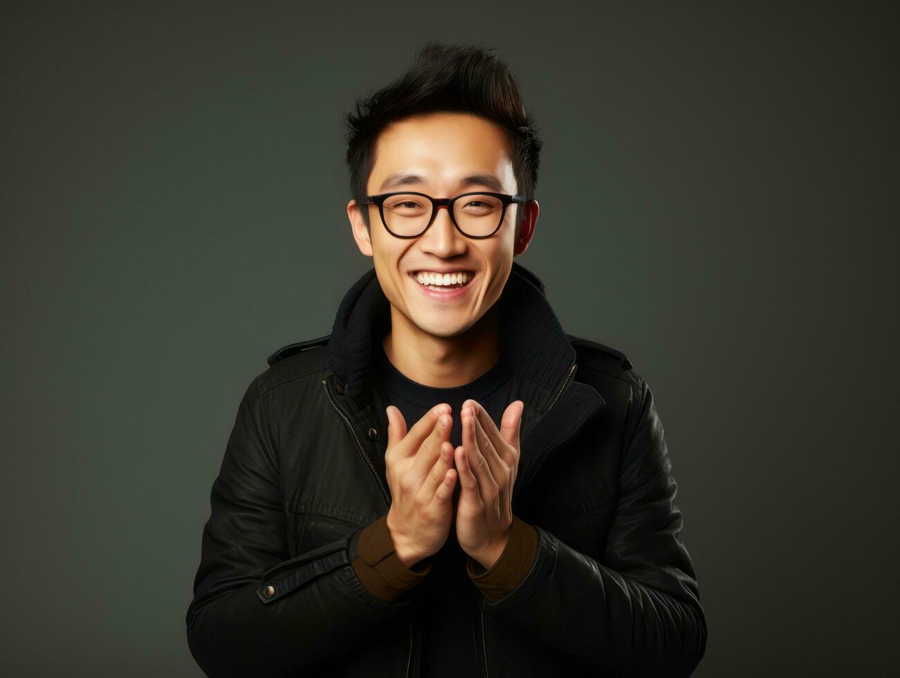 Studio shot of asian woman dynamic emotional gestures AI Generative photo