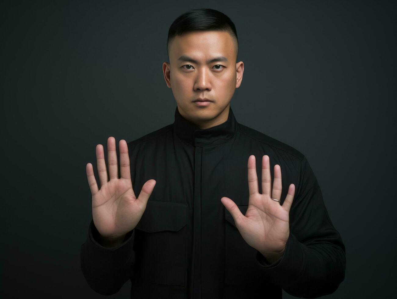 Studio shot of asian woman dynamic emotional gestures AI Generative photo