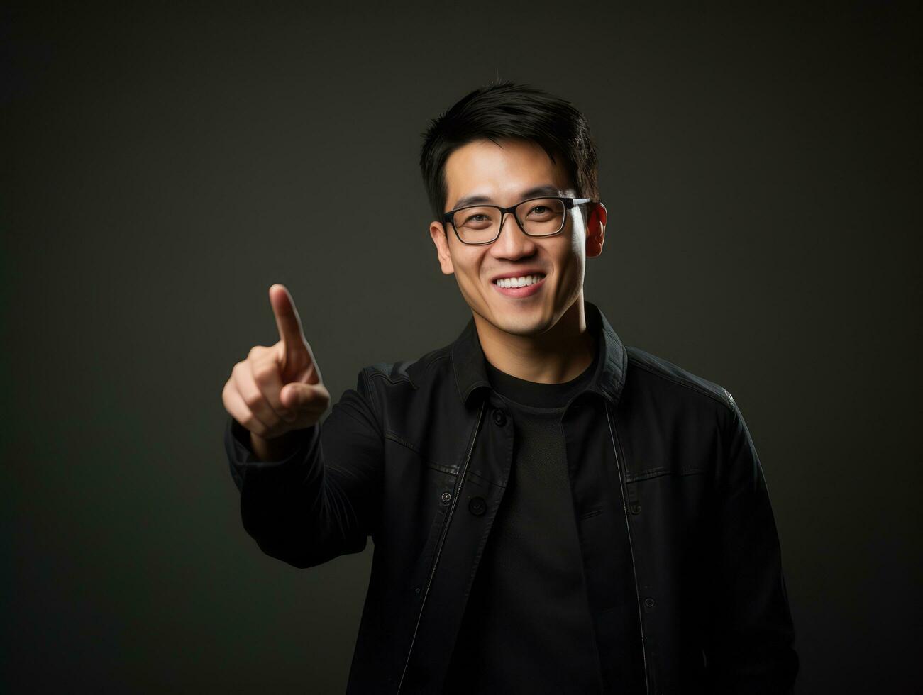 Studio shot of asian woman dynamic emotional gestures AI Generative photo