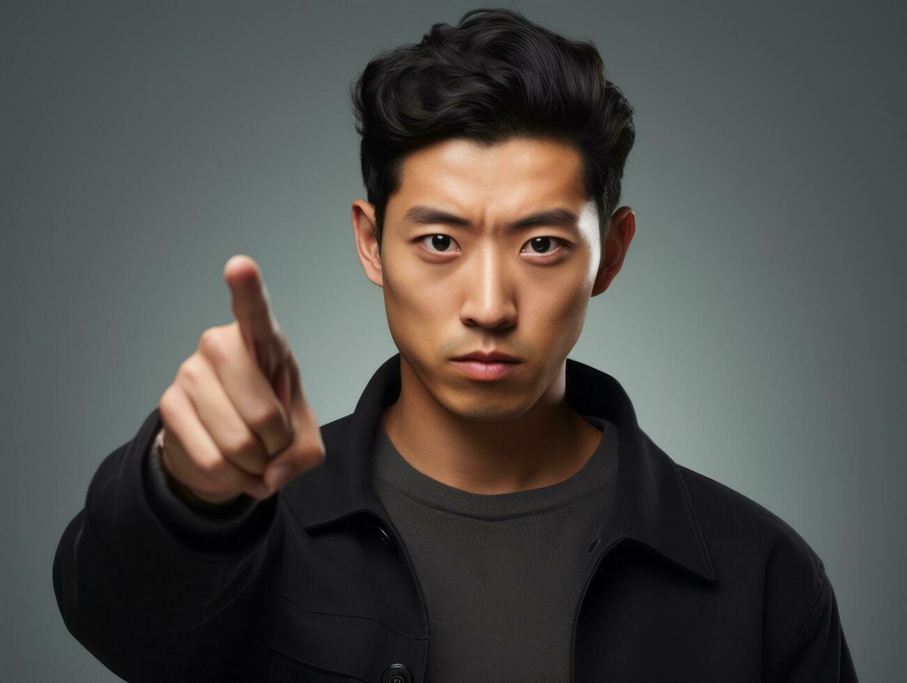 Studio shot of asian man dynamic emotional gestures AI Generative photo
