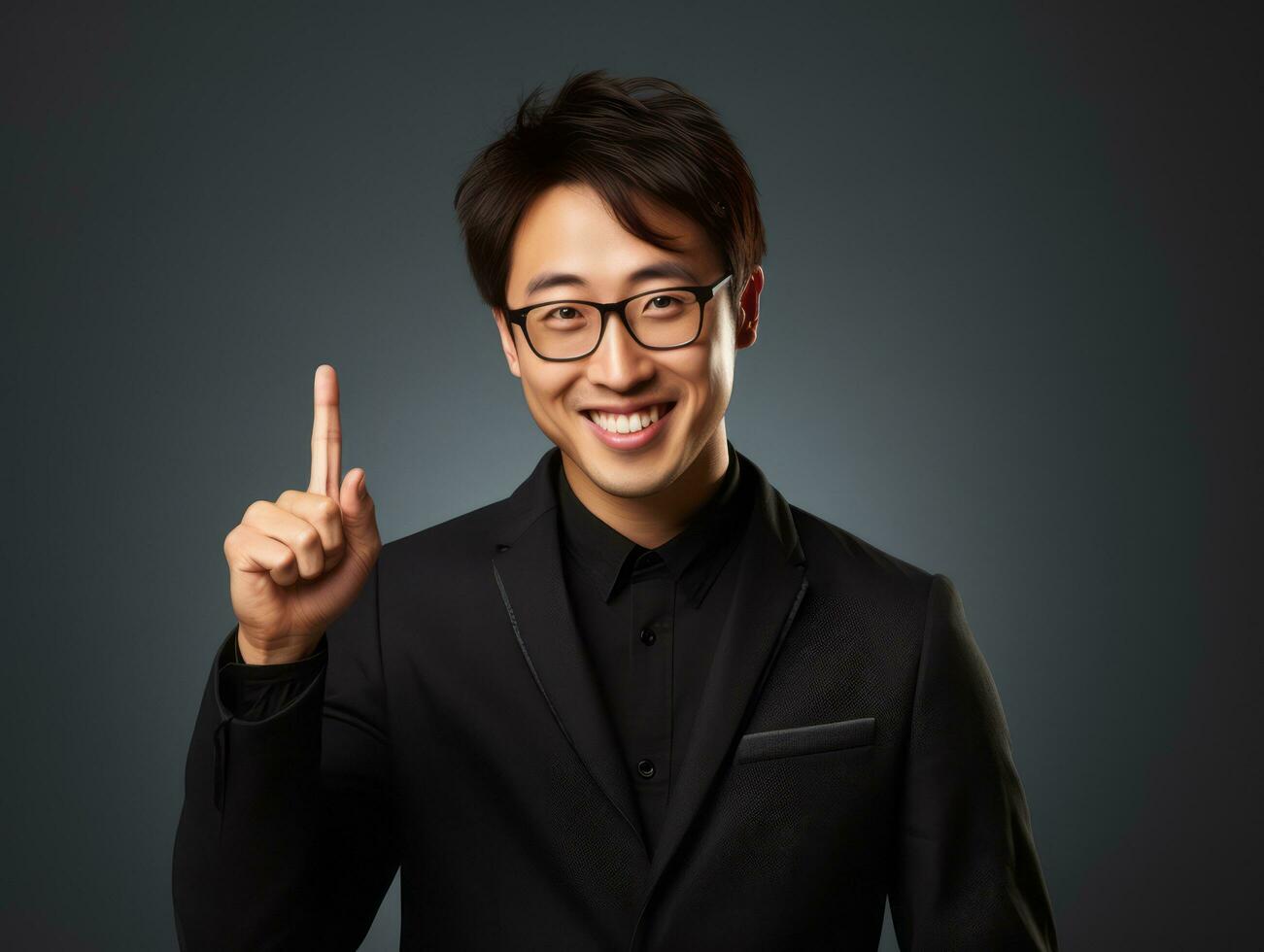 Studio shot of asian man dynamic emotional gestures AI Generative photo