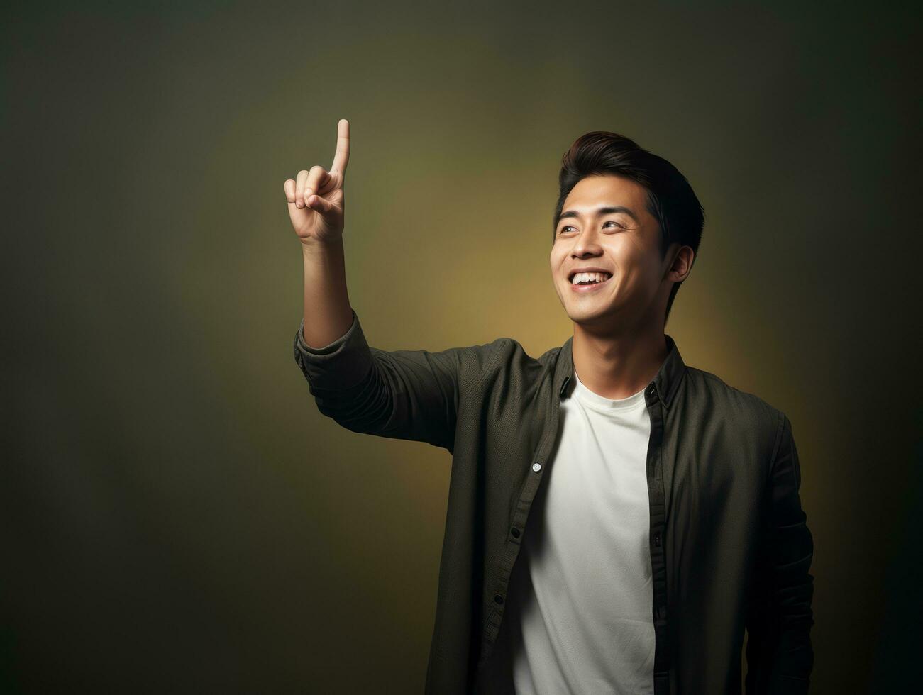Studio shot of asian man dynamic emotional gestures AI Generative photo