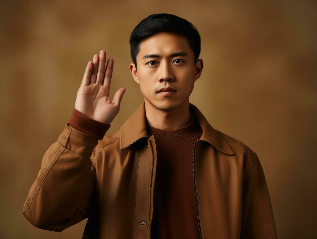 Studio shot of asian man dynamic emotional gestures AI Generative photo
