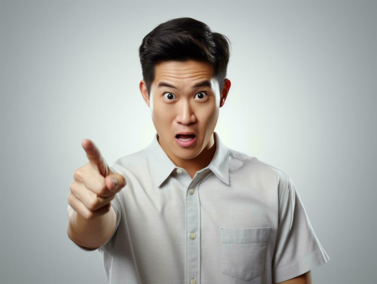 Studio shot of asian man dynamic emotional gestures AI Generative photo