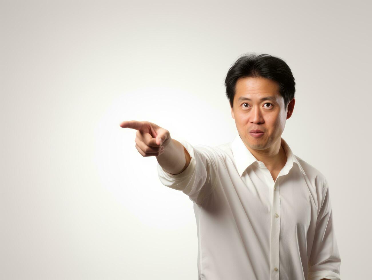 Studio shot of asian man dynamic emotional gestures AI Generative photo