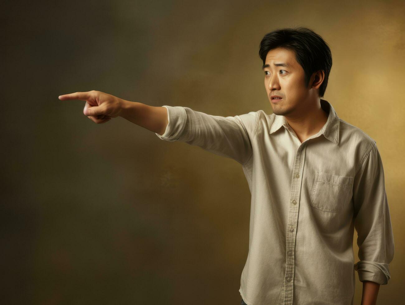 Studio shot of asian man dynamic emotional gestures AI Generative photo