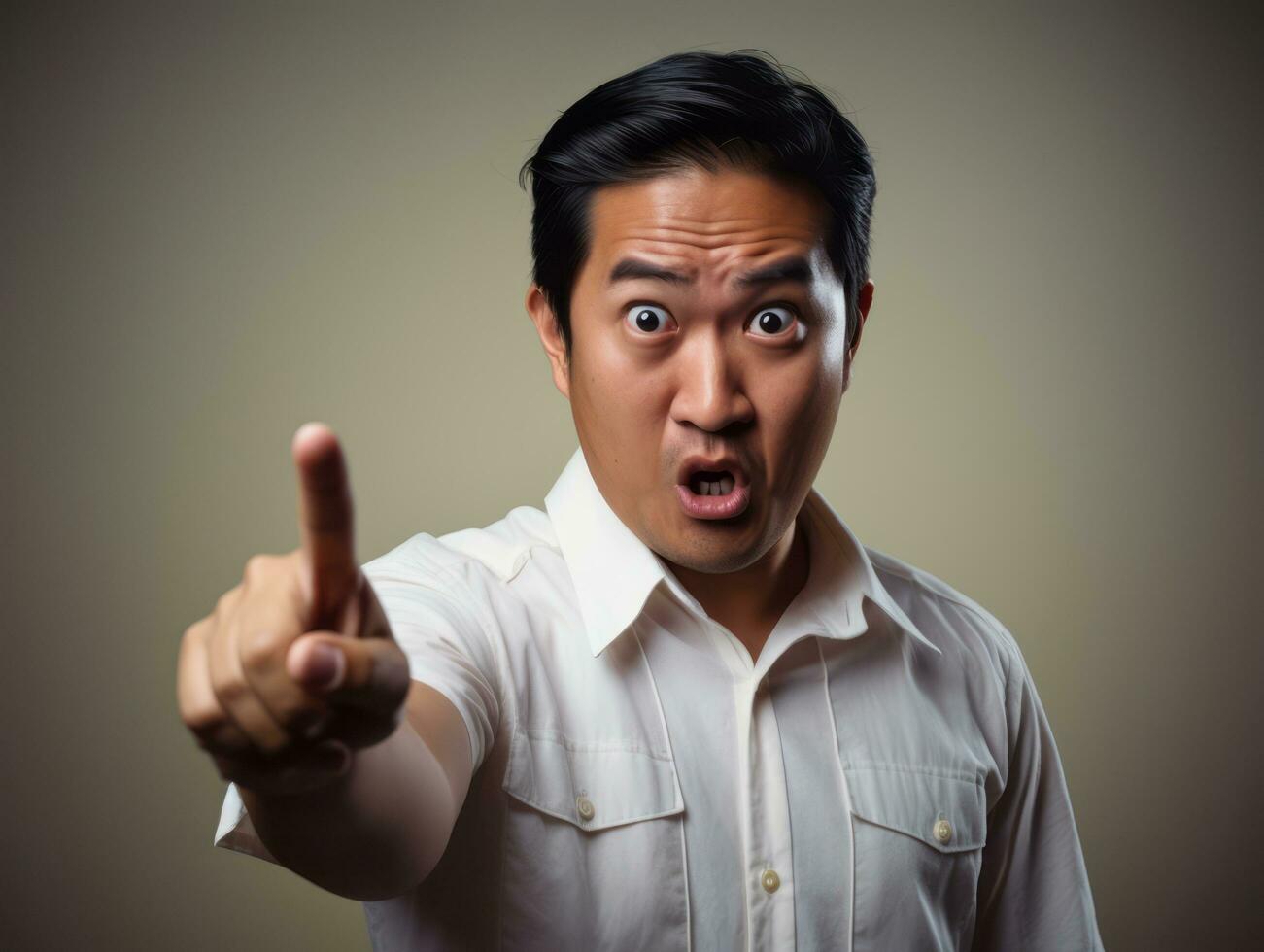 Studio shot of asian man dynamic emotional gestures AI Generative photo