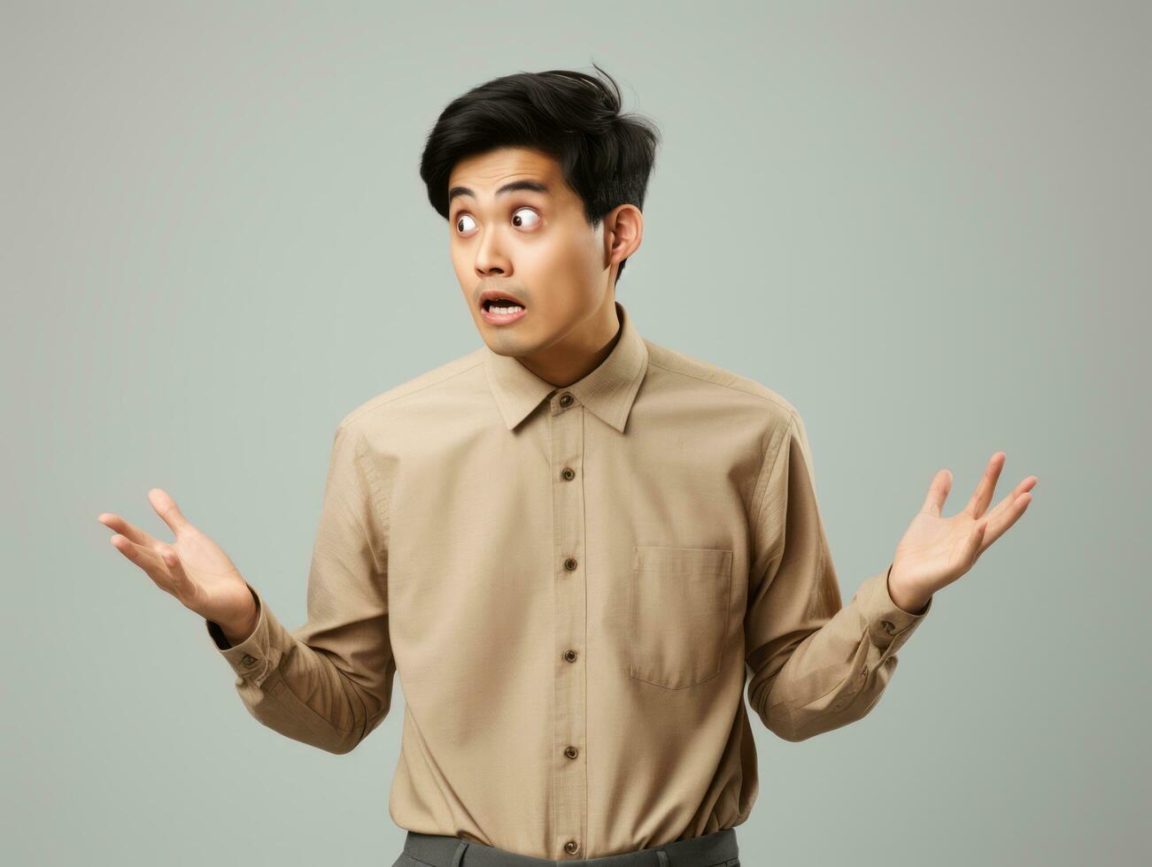 Studio shot of asian man dynamic emotional gestures AI Generative photo