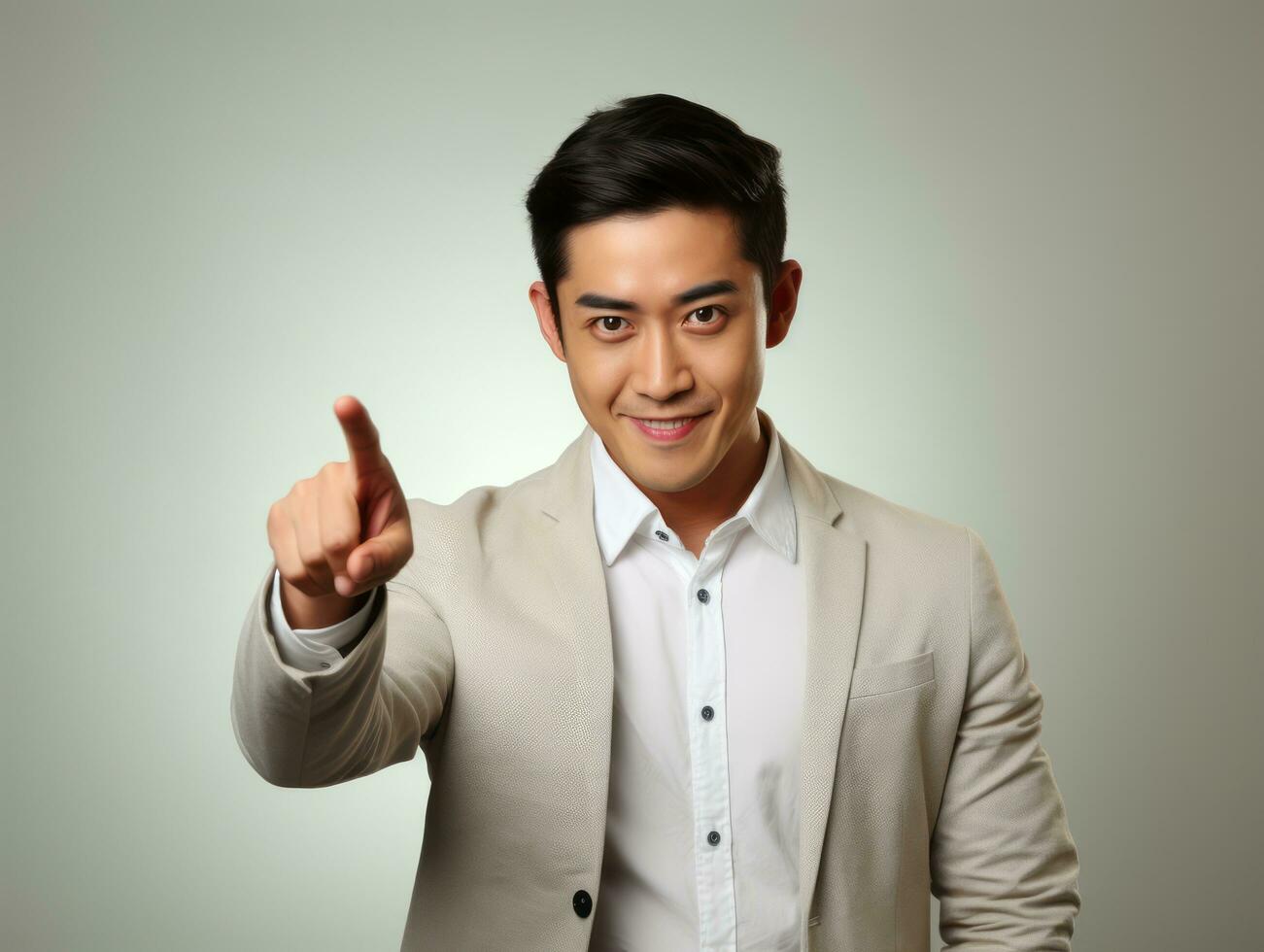 Studio shot of asian man dynamic emotional gestures AI Generative photo