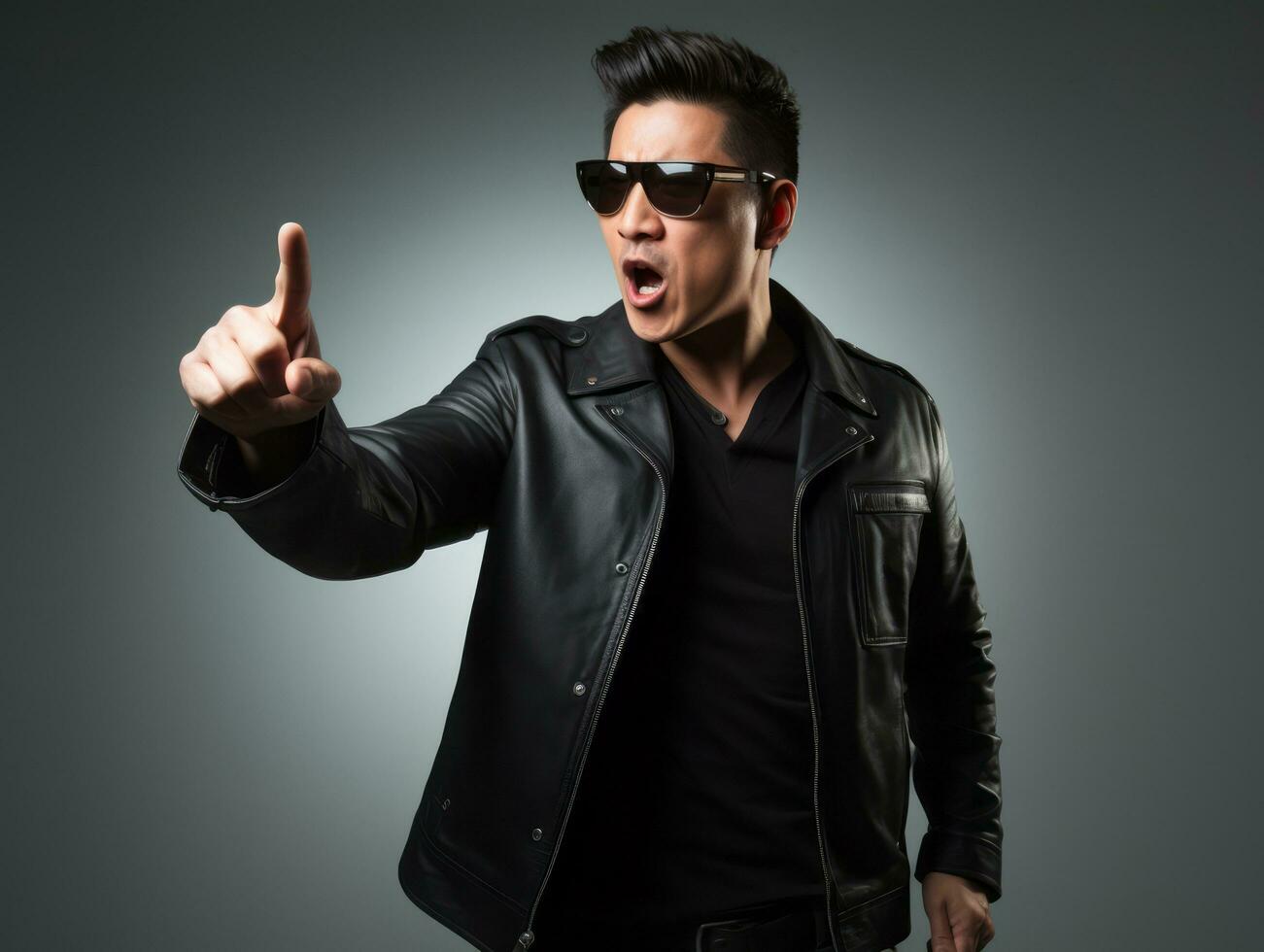 Studio shot of asian man dynamic emotional gestures AI Generative photo