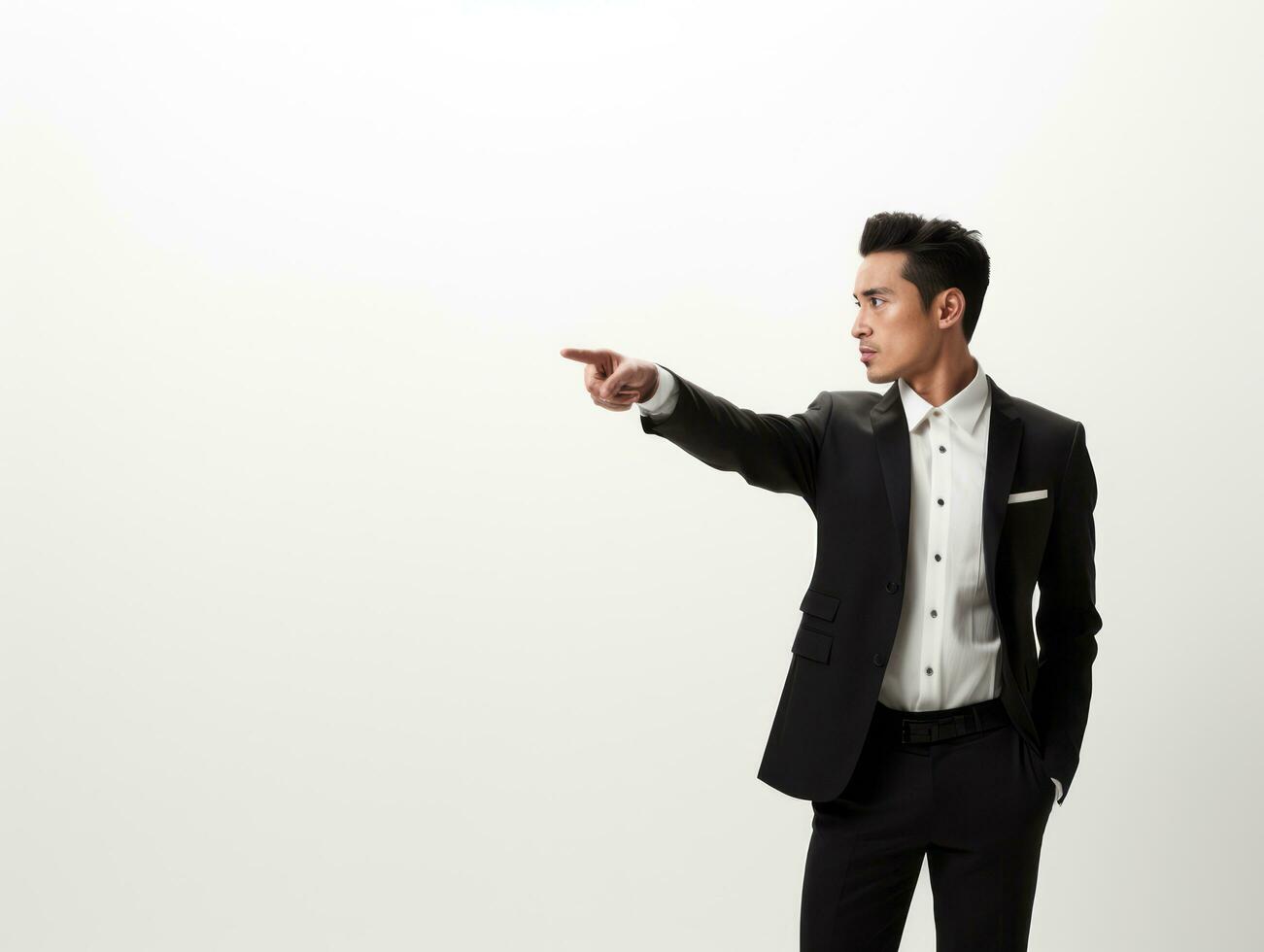 Studio shot of asian man dynamic emotional gestures AI Generative photo