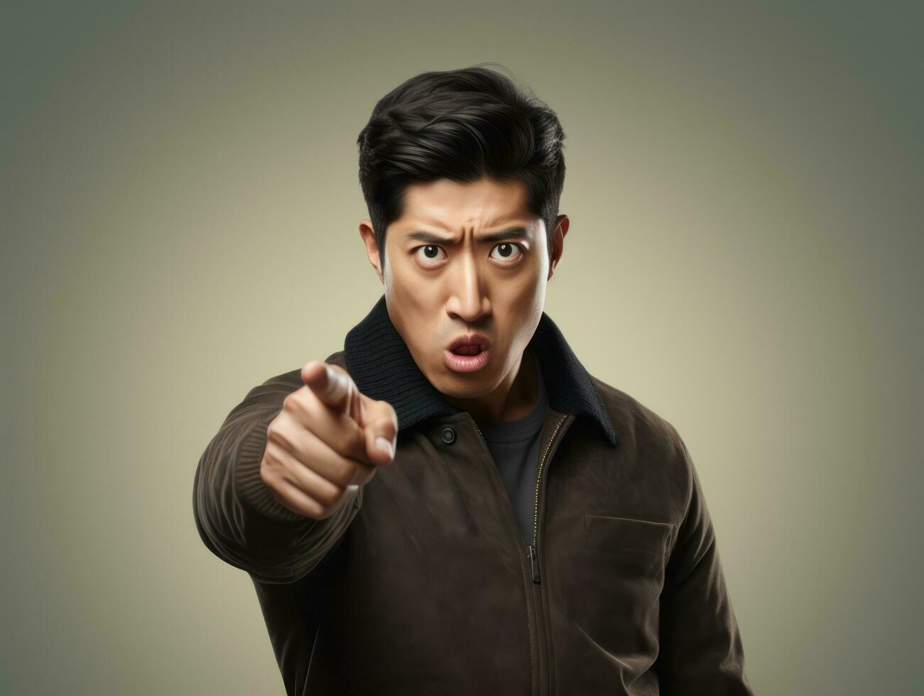 Studio shot of asian man dynamic emotional gestures AI Generative photo