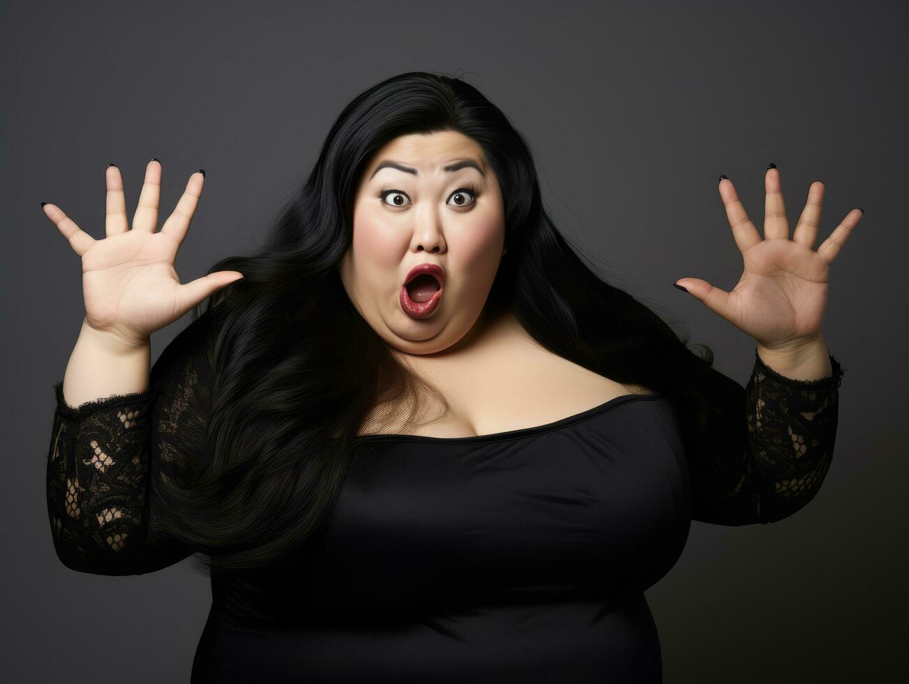 Studio shot of plus size asian woman dynamic emotional gestures AI Generative photo