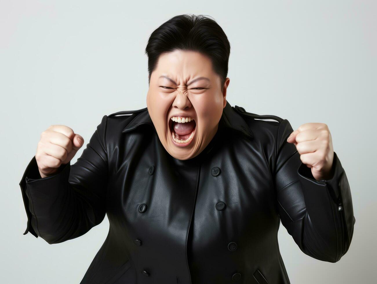 Studio shot of asian man dynamic emotional gestures AI Generative photo