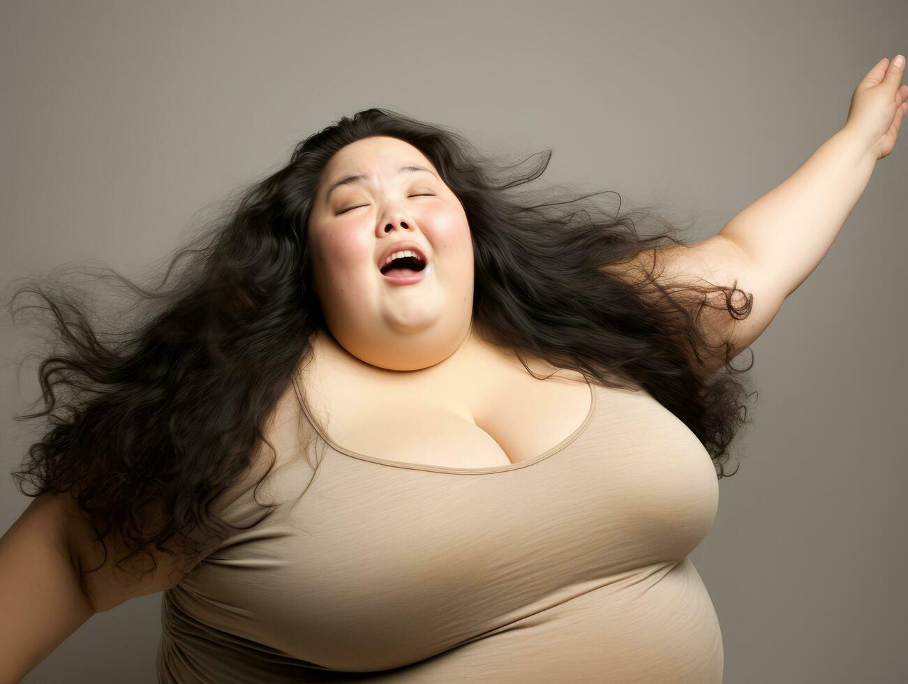 Studio shot of plus size asian woman AI Generative photo