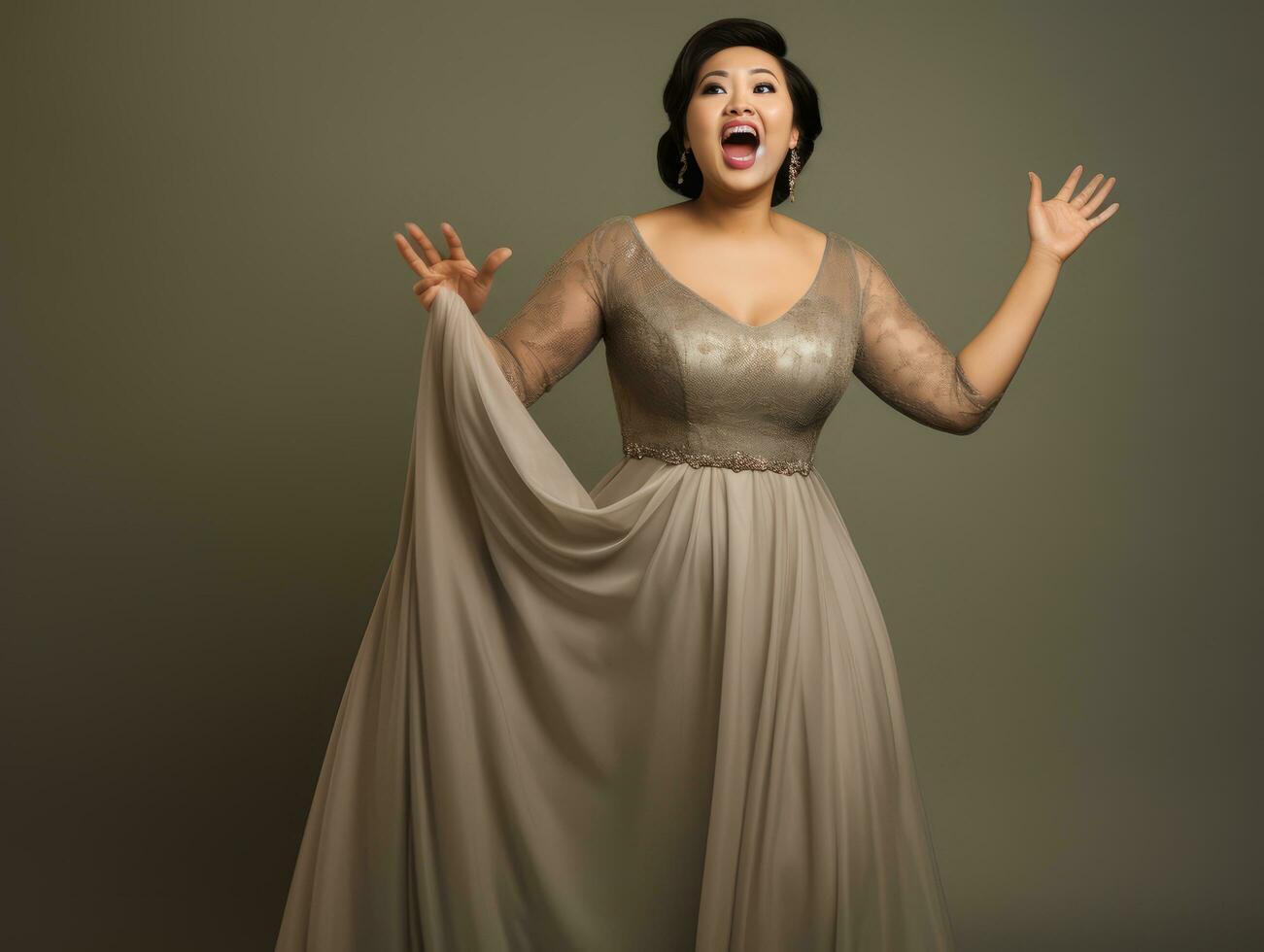Studio shot of plus size asian woman AI Generative photo