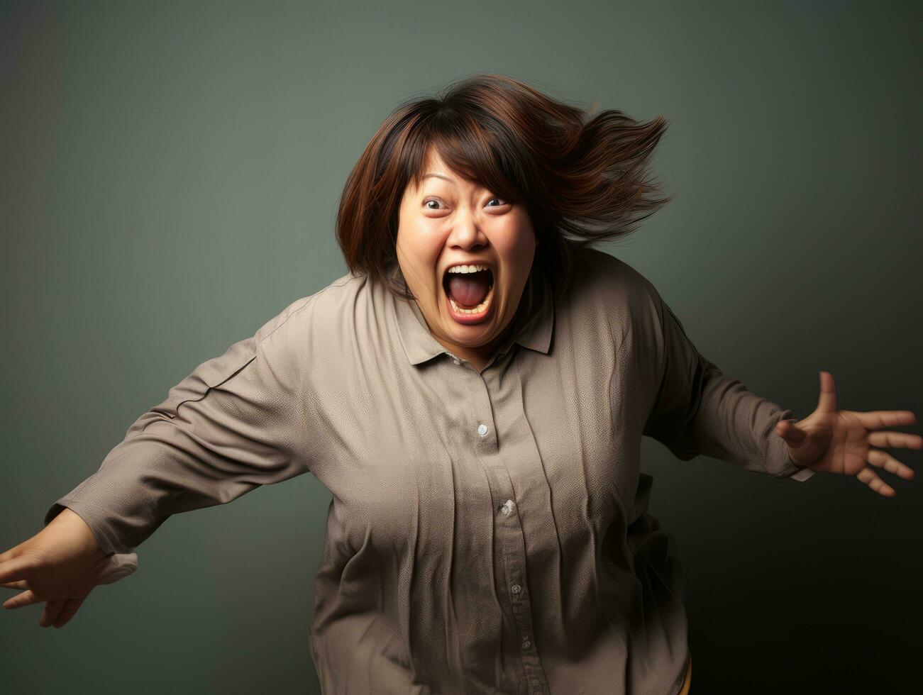 Studio shot of plus size asian woman AI Generative photo