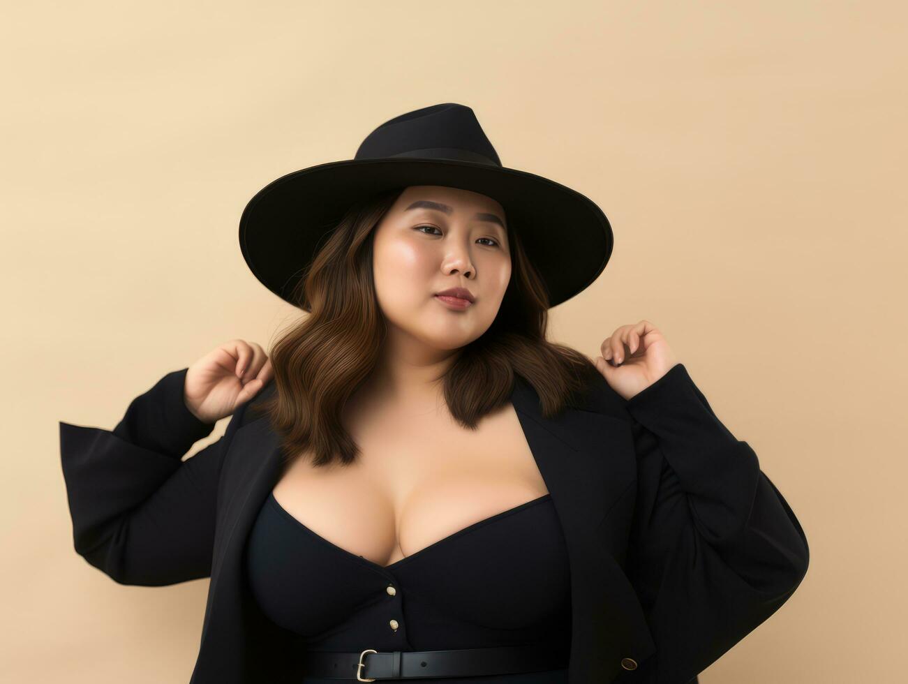 Studio shot of plus size asian woman AI Generative photo