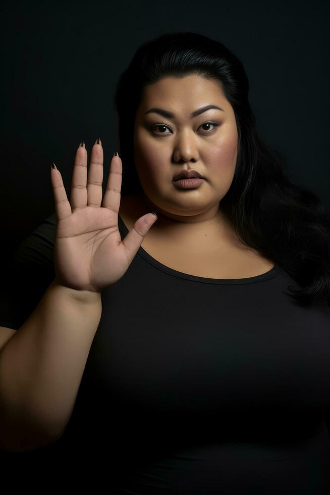 Studio shot of plus size asian woman dynamic emotional gestures AI Generative photo