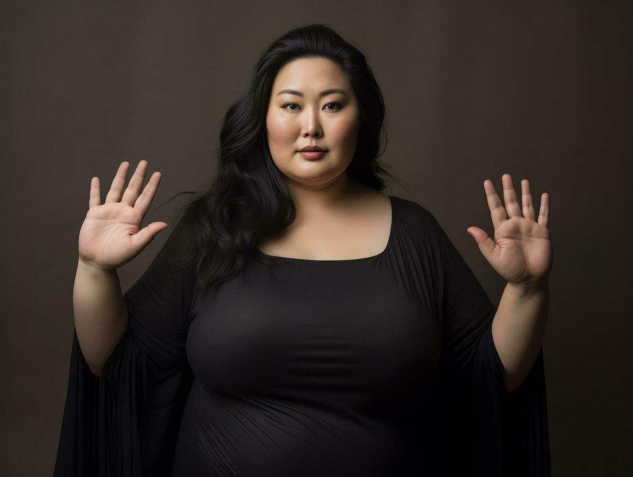 Studio shot of plus size asian woman dynamic emotional gestures AI Generative photo