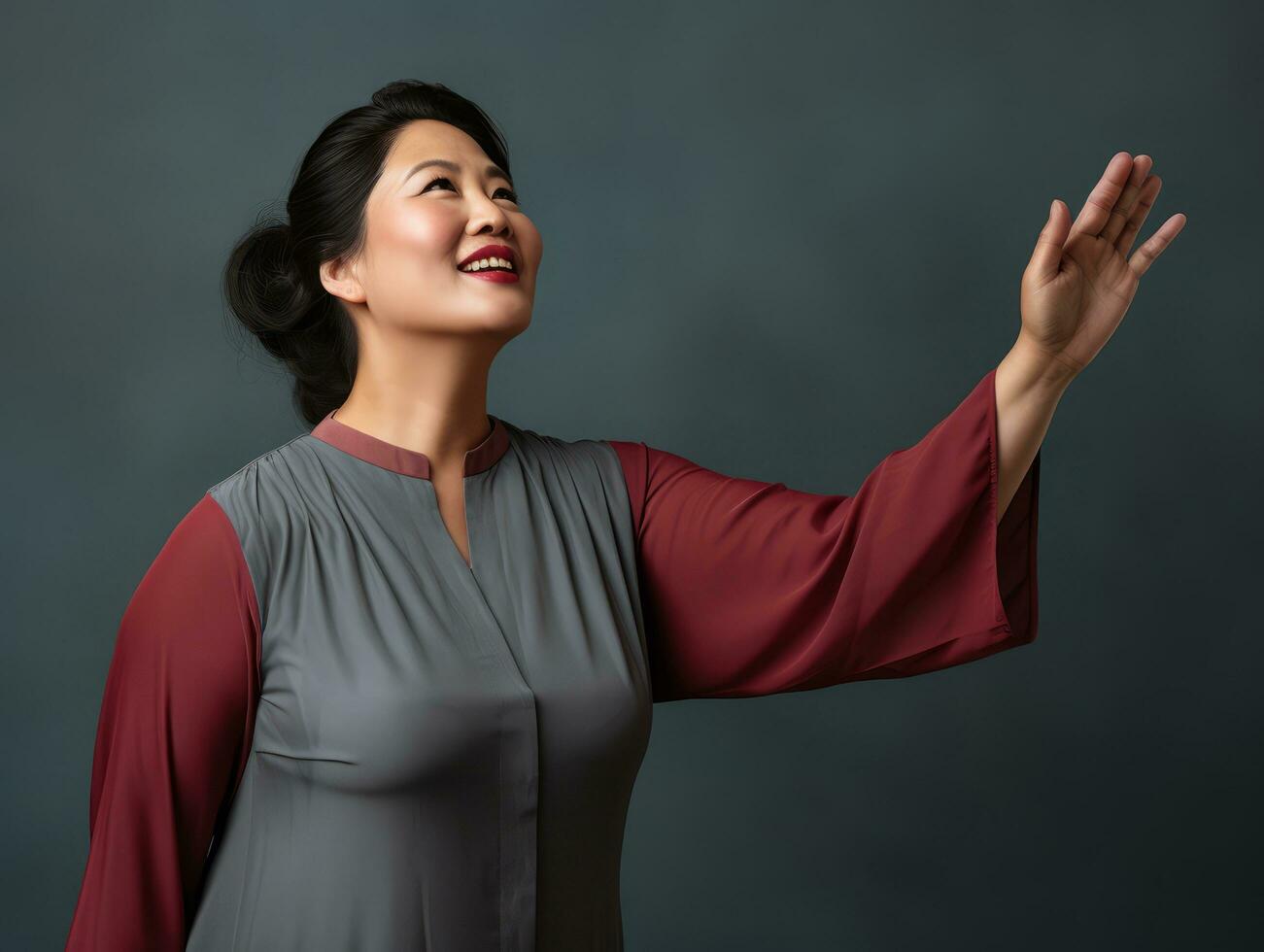 Studio shot of plus size asian woman dynamic emotional gestures AI Generative photo