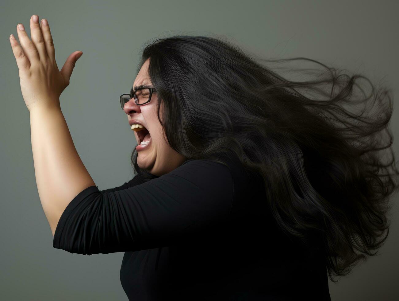 Studio shot of plus size asian woman dynamic emotional gestures AI Generative photo