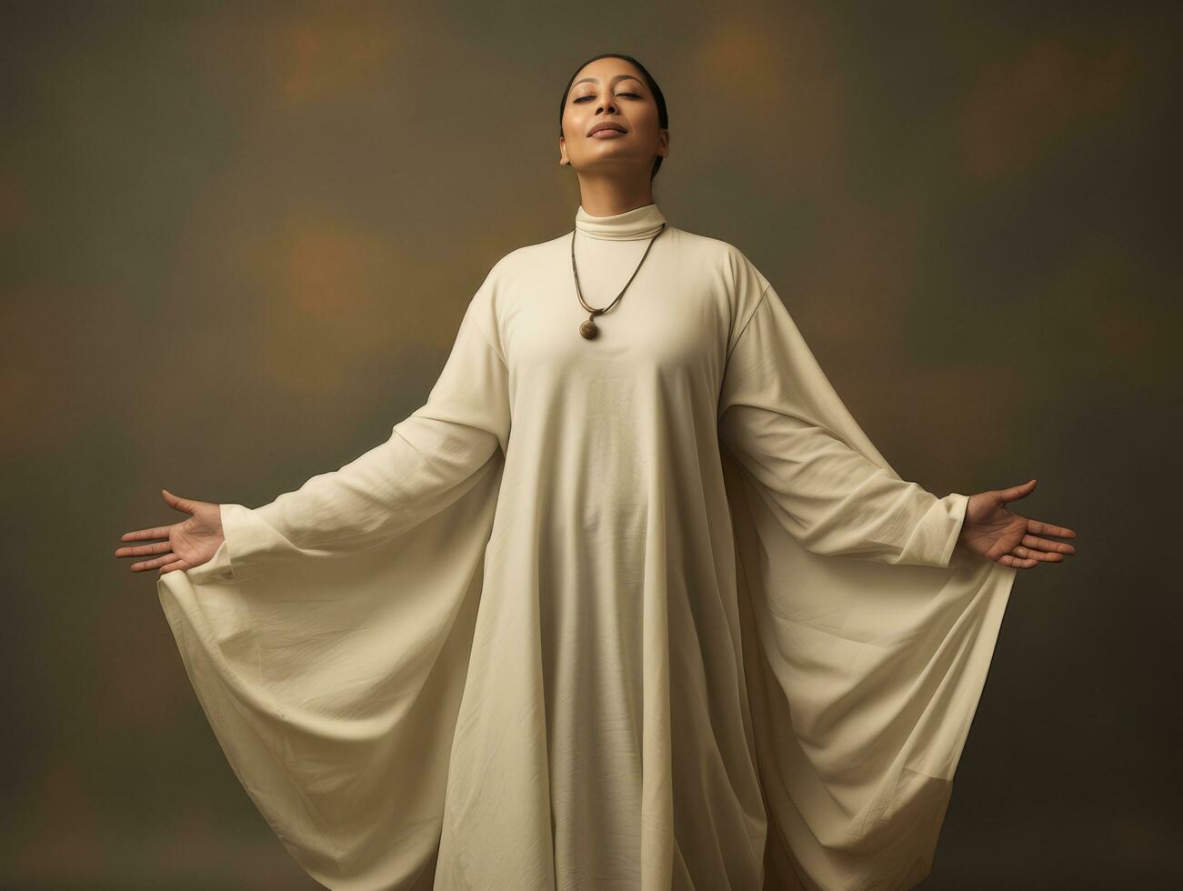 Studio shot of plus size asian woman dynamic emotional gestures AI Generative photo