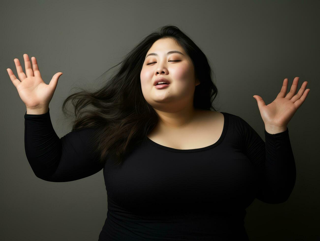 Studio shot of plus size asian woman dynamic emotional gestures AI Generative photo